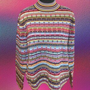 VTG multicolor striped funky pattern knit sweater size large
